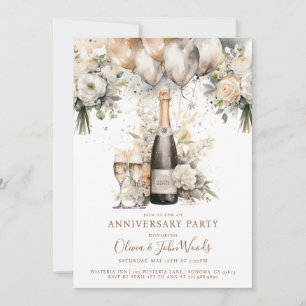 Invitation Élégante fête du 25e anniversaire Champagne Balloo