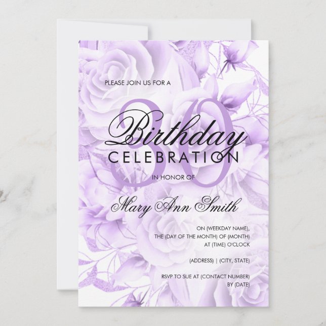 Invitation Élégante fête du 30e anniversaire Floral Purple (Devant)