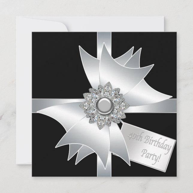 Invitation Élégante fête du 40e anniversaire en noir et blanc (Devant)