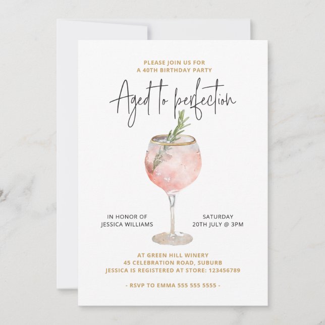 Invitation Élégante fête du 40e anniversaire vieilli à la per (Devant)