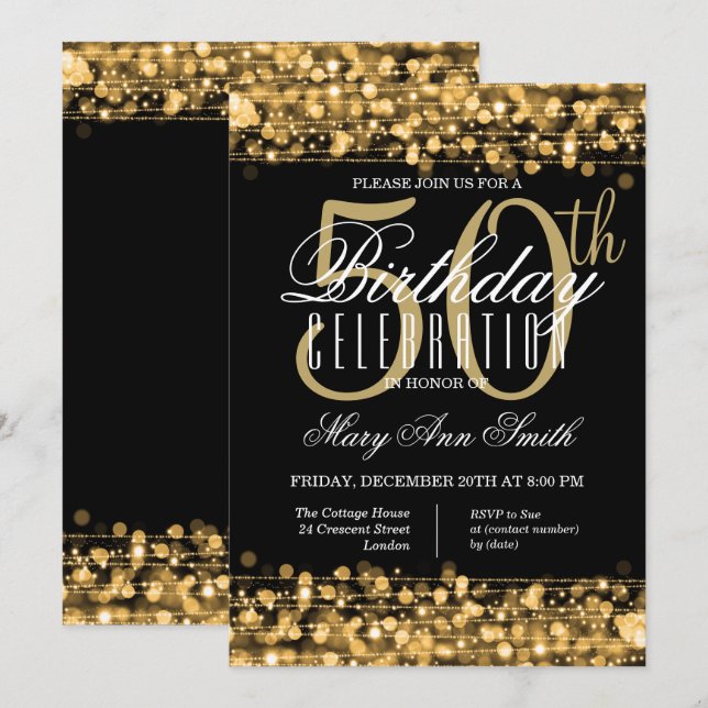 Invitation Élégante fête du 50e anniversaire éclaboussent l'o (Devant / Derrière)