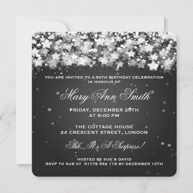 Invitation Élégante fête du 50e anniversaire Etoiles éclatant (Devant)