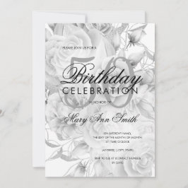 Invitation Élégante fête du 50e anniversaire Floral Argent bl