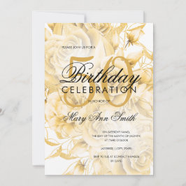 Invitation Élégante fête du 50e anniversaire Floral Gold Blan