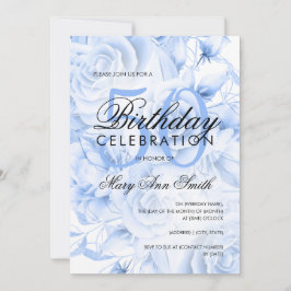 Invitation Élégante fête du 50e anniversaire Floral Navy Blan