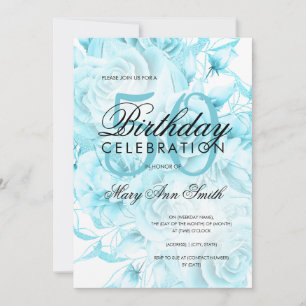 Invitation Élégante fête du 50e anniversaire Floral Turquoise
