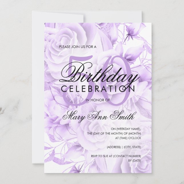 Invitation Élégante fête du 50e anniversaire Floral violet bl (Devant)