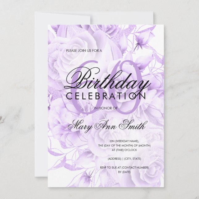 Invitation Élégante fête du 60e anniversaire Floral Purple (Devant)