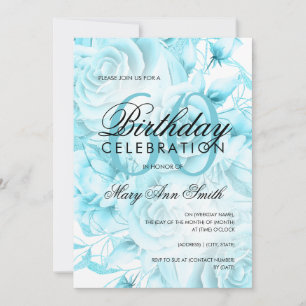 Invitation Élégante fête du 60e anniversaire Floral Turquoise