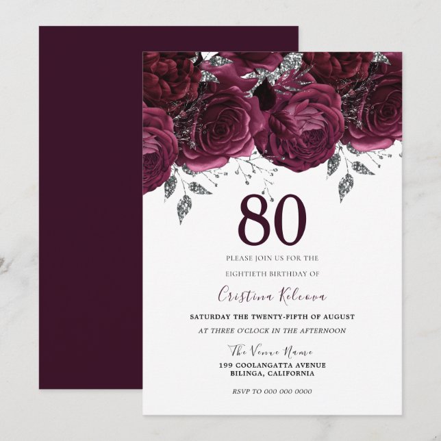 Invitation Elégante fête du 80e anniversaire des Roses du Mar (Devant / Derrière)