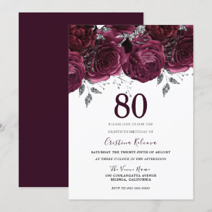 Invitation Elégante fête du 80e anniversaire des Roses du Mar