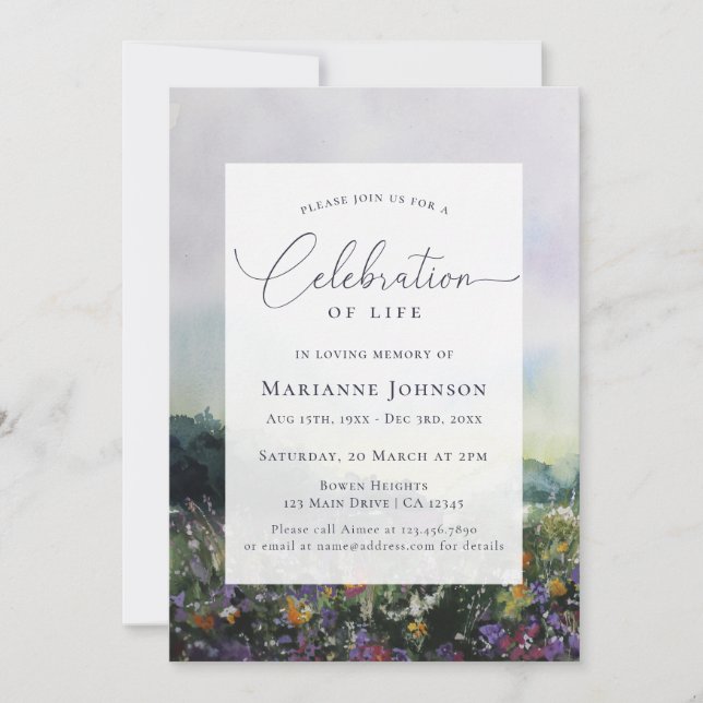 Invitation Élégante fête du champ floral de la vie (Devant)