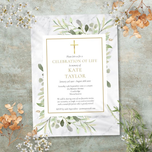 Invitation Élégante fête du marbre de la vie funéraire (Elegant Marble Celebration of Life Funeral Invitation)