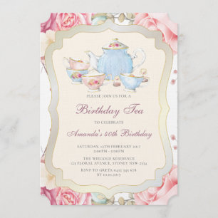 Invitation Elégante fête du thé d'anniversaire floral