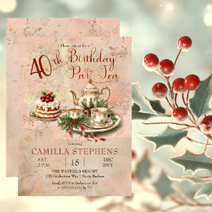 Invitation Élégante fête du Thé d'hiver 40e anniversaire