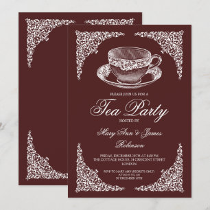 Invitation Elégante fête du thé Vintage Marsala Bourgogne