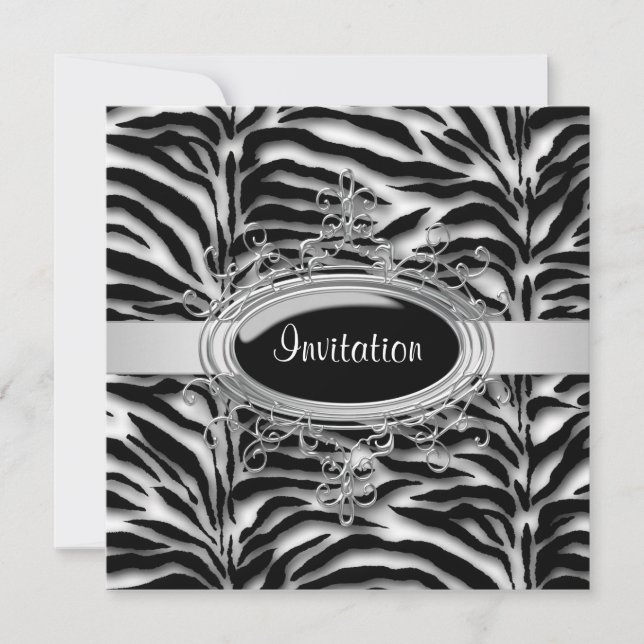 Invitation Élégante fête du zèbre noir et blanc (Devant)
