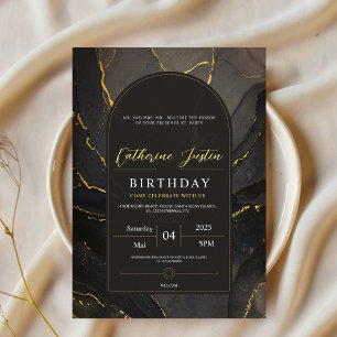 Invitation Élégante fête en marbre noir et or de luxe chic