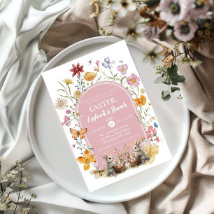 Invitation Elégante fête Fleur sauvage de Pâques Brunch & Cha