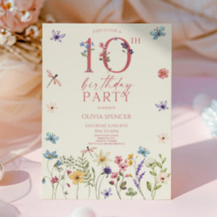Invitation Elégante fête Fleur sauvage Floral 10e anniversair