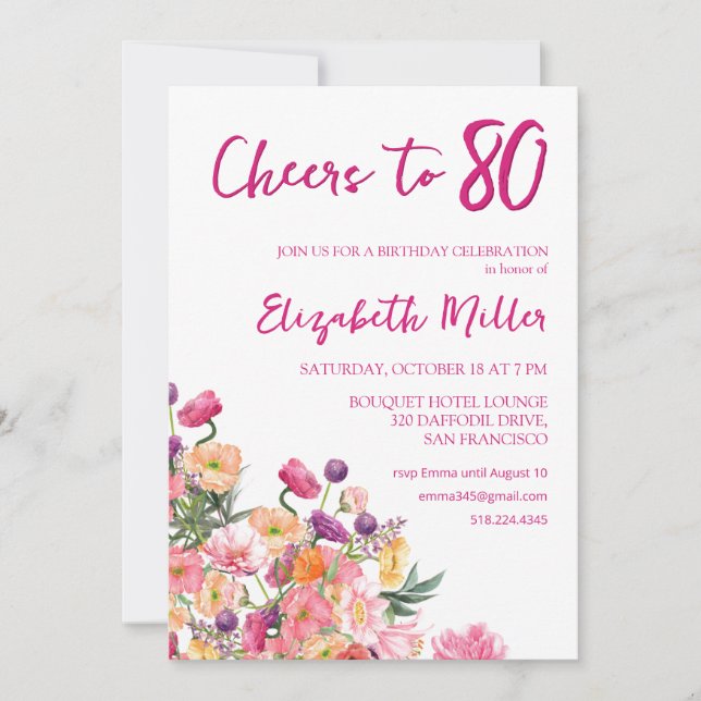 Invitation Elégante fête florale 80e anniversaire (Devant)