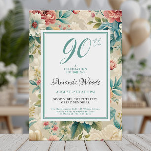 Invitation Elégante fête florale 90e anniversaire