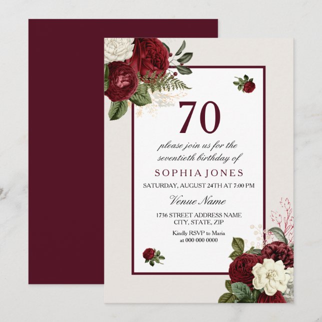 Invitation Elégante fête florale de Bourgogne 70e anniversair (Devant / Derrière)