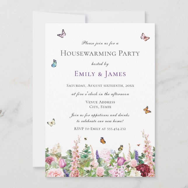 Invitation Élégante fête Florale du réchauffement de la maiso (Devant)