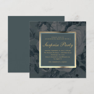 Invitation Élégante fête florale foncée gris gris surprise