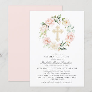 Invitation Élégante fête florale rose de la vie funéraire