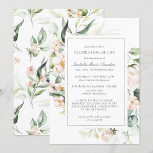 Invitation Élégante fête florale rose de la vie funéraire