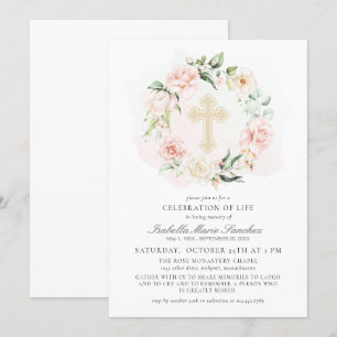 Invitation Élégante fête florale rose de la vie funéraire