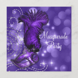 Invitation Élégante fête mascarade noire et violette