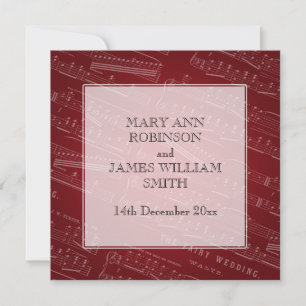 Invitation Élégante feuille de mariage Musique rouge
