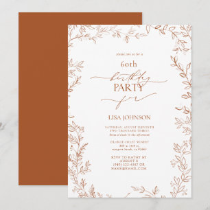 Invitation Elégante feuille moderne brûlé orange 60e annivers