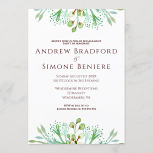 Invitation Elégante fiançailles florales aquarelle