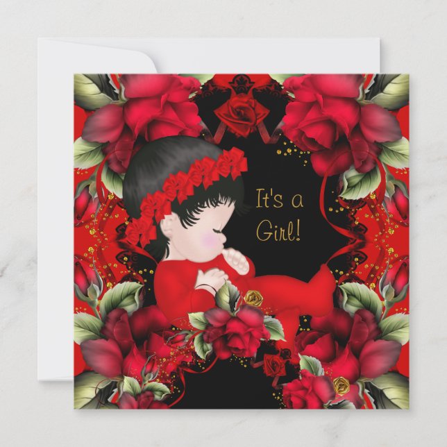 Invitation Élégante fille Baby shower Rose rouge Fleurs 2 (Devant)