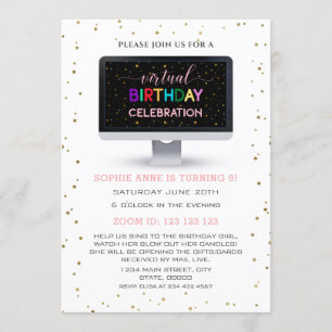 Invitation Élégante Fille colorée fête virtuelle d'anniversai