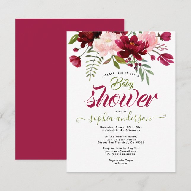 Invitation Élégante fille de baby shower floral botanique bor (Devant / Derrière)
