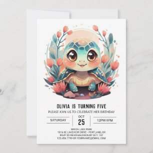 Invitation Élégante fille tortue numérique Anniversaire