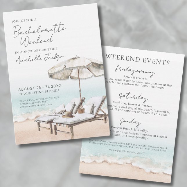 Invitation Elégante Filles Weekend Beach Bachelorette Party (Elegant Girls Weekend Beach Bachelorette Party Invitation)