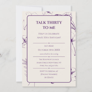 Invitation Élégante Fleur d'Art Violet pour 30e Anniversaire