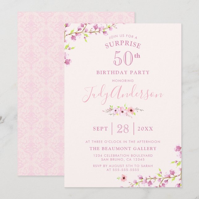 Invitation Élégante fleur de cerisier | Fête d'anniversaire s (Devant / Derrière)