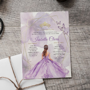 Invitation Élégante Fleur de Lavande Quinceañera Or