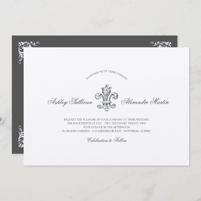 Invitation Élégante Fleur de Lis Mariage Combo (Devant / Derrière)