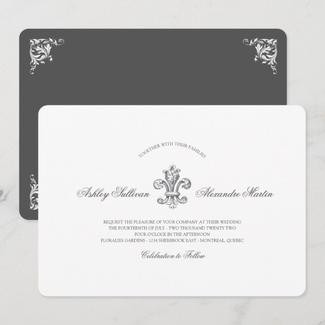 Invitation Elégante Fleur de Lis Mariage Combo 2 (Devant / Derrière)