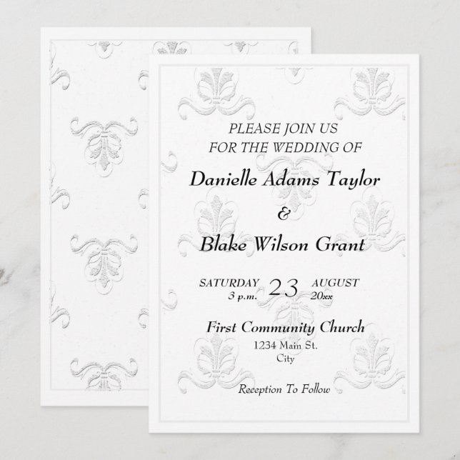 Invitation Elégante Fleur de Lis Mariage noir & blanc Invitat (Devant / Derrière)