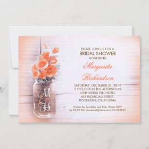 Invitation élégante fleur de pêche mason jarre douche nuptial