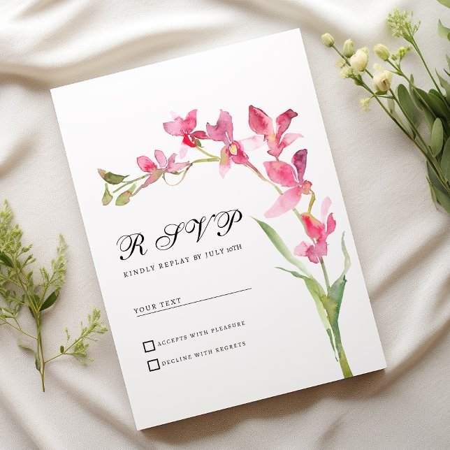 Invitation Élégante fleur d'orchidée rose vert été RSVP (Elegant pink green orchid flower summer RSVP)