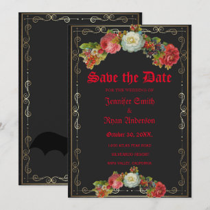 Invitation Élégante fleur gothique vintage enregistrer la dat